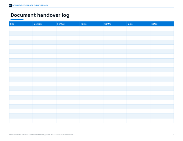 Preview of Document Handover Log Template